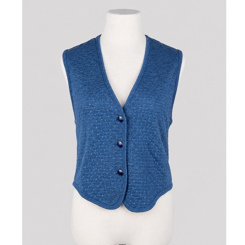 David Wayne Vintage 90s Blue Quilted Metallic Button‎ Front Vest Small NWT USA